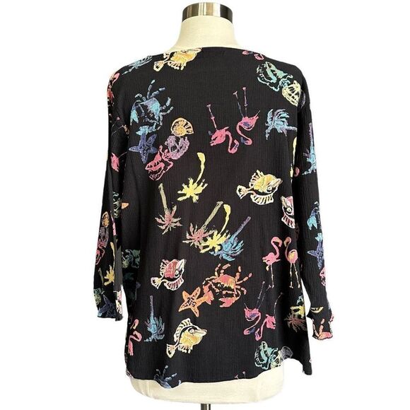 Vintage Rare HTF 90s Under The Sea Ocean Beach Flamingo Print Flutter Sleeve Art - Picture 7 of 9